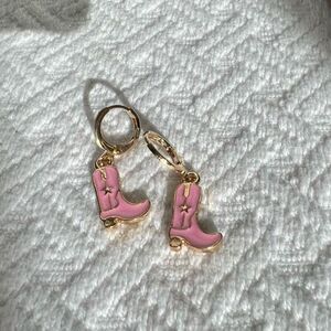 Country Western Pink Gold Tone Mini Cowboy Boot Earrings Rodeo Cowgirl Festival